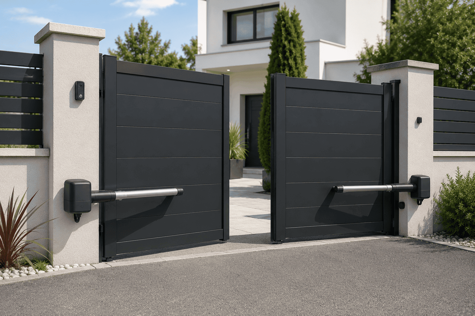 Entrée d'une maison équipée d'un portail automatique